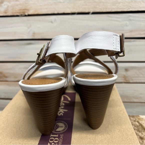 New Clarks Jaelyn Fog White Leather Block Heel Sandals Slingback Comfort 7.5M - Picture 4 of 8